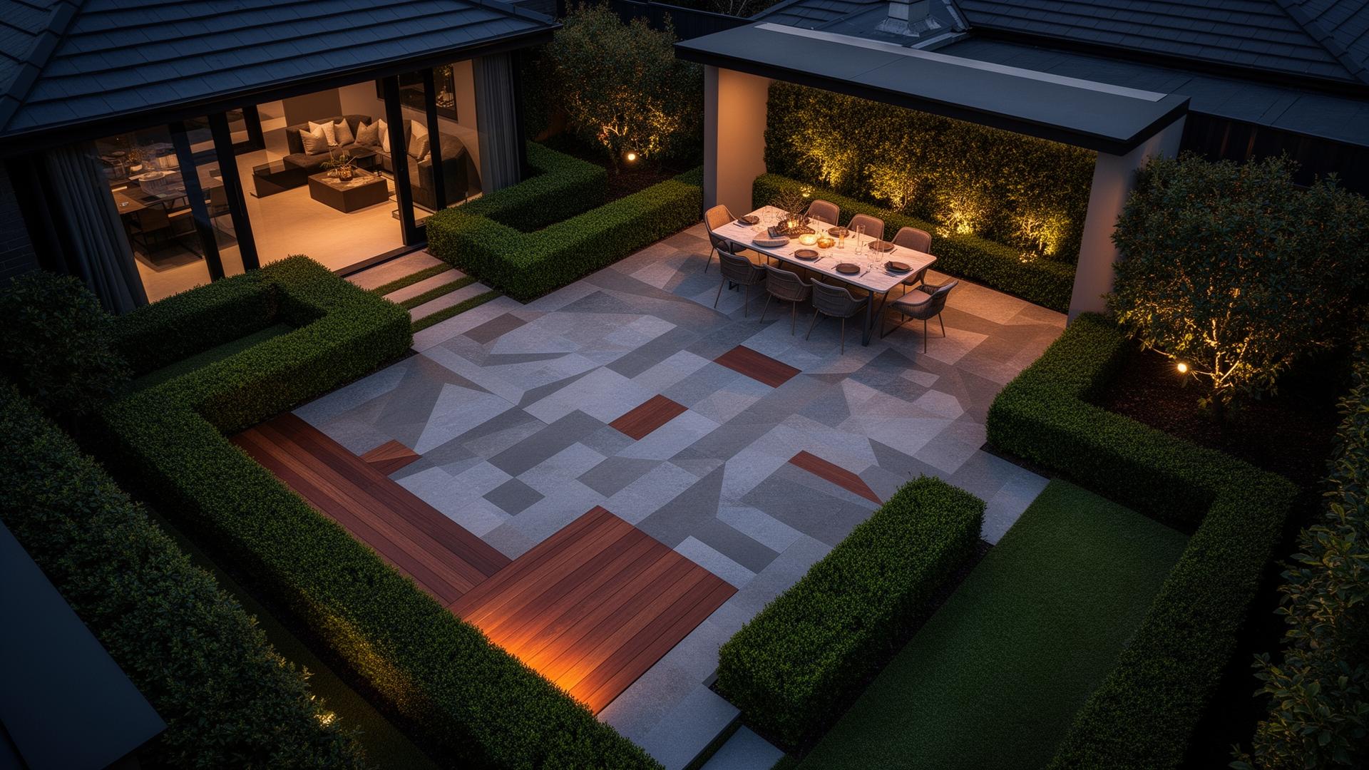 Luxury Melbourne home exterior at dusk with landscaped garden